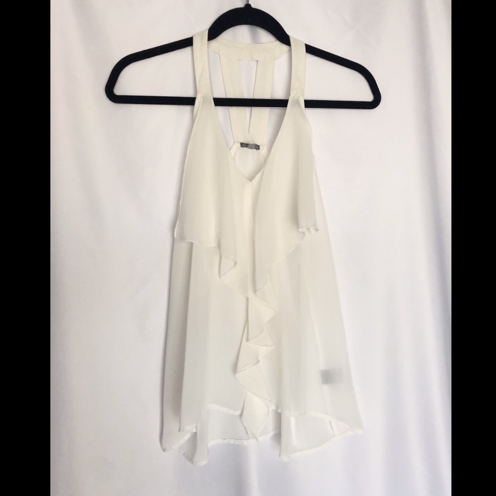 White Front Ruffle Tank